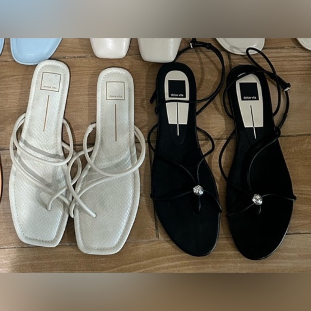 Dolce Vita Silver Flats and White + Black Strappy Sandals